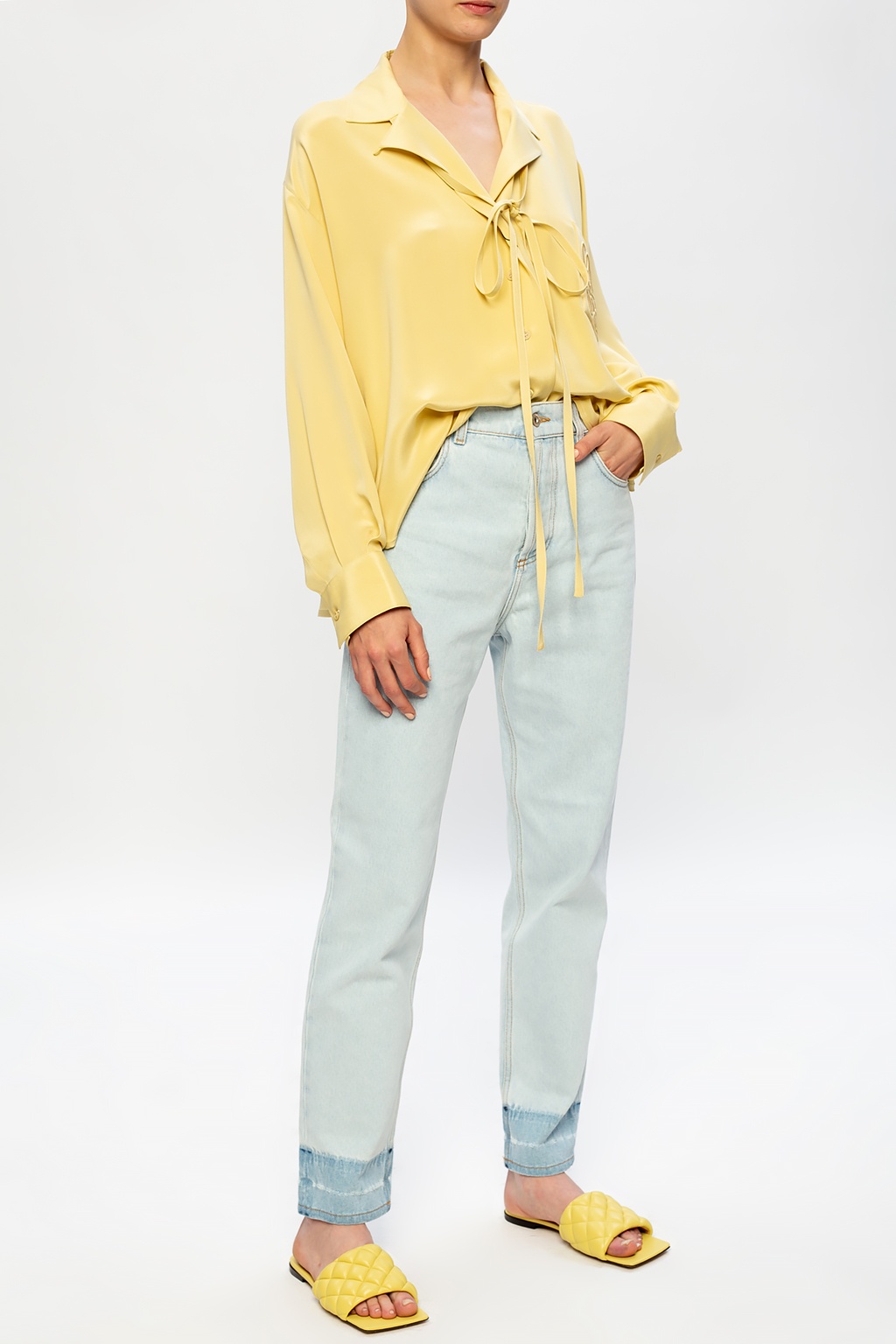 LOEWE SHIRT WITH POCKETS - Yellow Silk shirt with logo Loewe